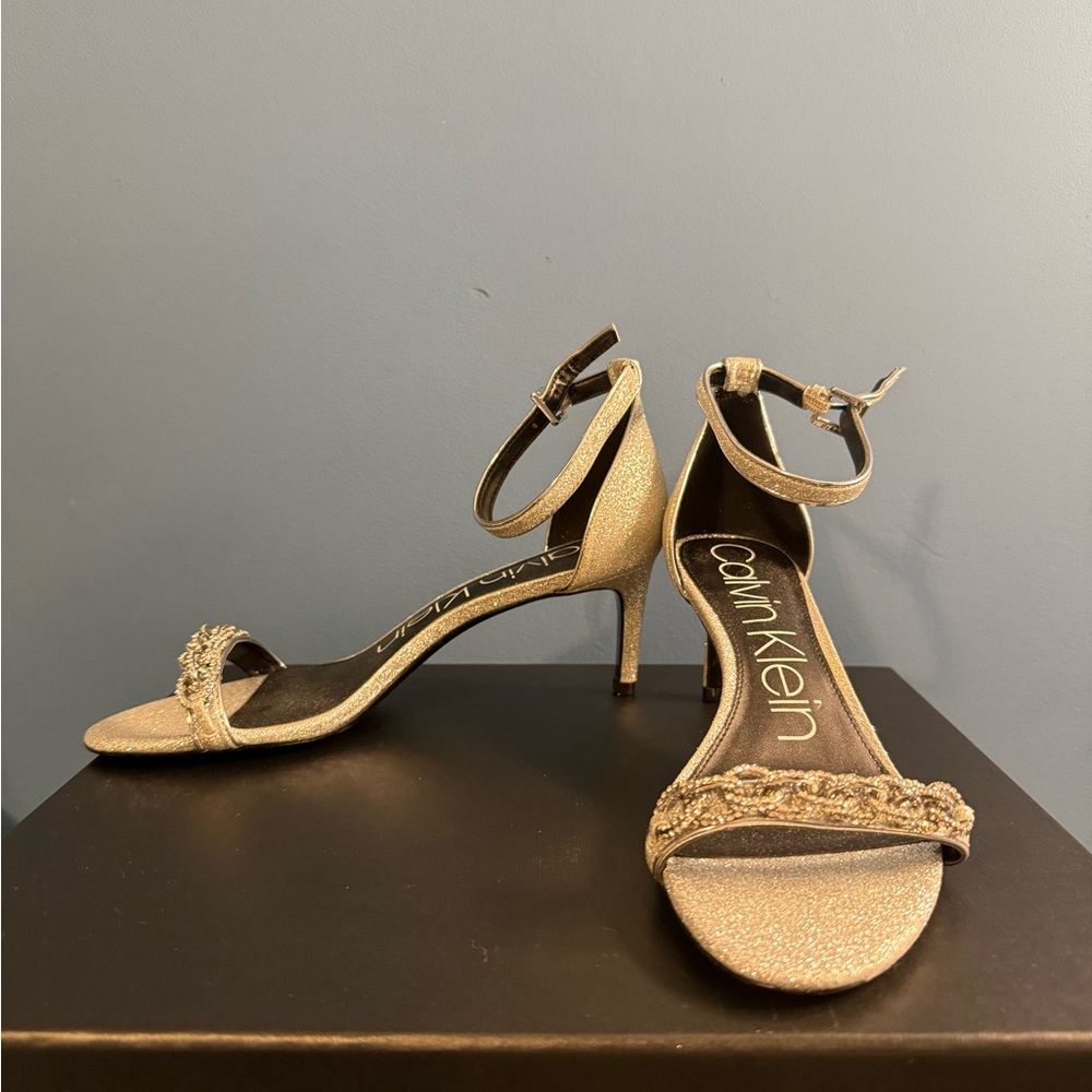 Calvin Klein Silver Gold Heels with Ankle Strap